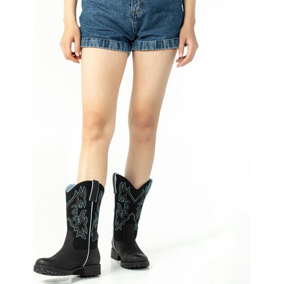 SheSole Women Black Western Cowboy Slip Resistant Cowgirl Work Boots - Picture 7 of 9